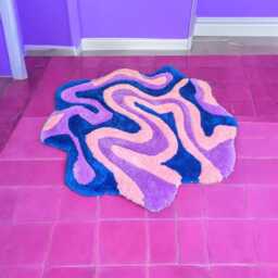 Colorful, Soft Rug With An Unusual Shape. Handmade Living Room Rug. Pink, Purple, & Blue Children's Home Decor - thumbnail 2