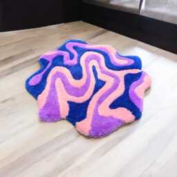 Colorful, Soft Rug With An Unusual Shape. Handmade Living Room Rug. Pink, Purple, & Blue Children's Home Decor