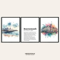 Bournemouth Print Set - Of 3 Watercolour Posters - Dorset Travel Prints Poster Pictures UK Wall Art Artwork Decor - thumbnail 1