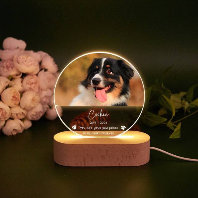 Personalized Pet Photo Led Memorial Light - Dog Cat Loss Sympathy Gift - image 1
