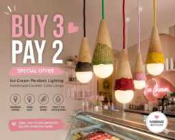 Buy 3 Pay 2 Ice Cream Pendant Light - Ceramic Cone Lamp Set Cafe & Kitchen Lighting Handmade Hanging - thumbnail 1