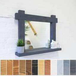Mirror Shelf - Crossed Ends Smooth Design Main Image Ironstone Grey Chunky Wood Driftwood Style Chic - thumbnail 1