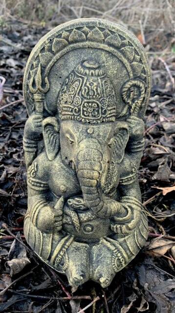 Stone Garden Gold Ganesh Elephant God Cute Buddha Statue Ornament - image 1