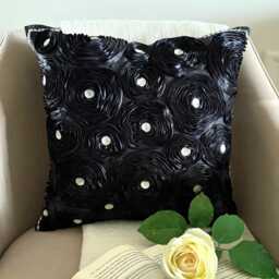 "Art Silk Ribbon Embroidered Black Rose Decorative Pillow Sham, 24""x24""/26""x26"