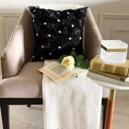 "Art Silk Ribbon Embroidered Black Rose Decorative Pillow Sham, 24""x24""/26""x26" - thumbnail 2