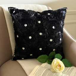 "Art Silk Ribbon Embroidered Black Rose Decorative Pillow Sham, 24""x24""/26""x26" - thumbnail 3