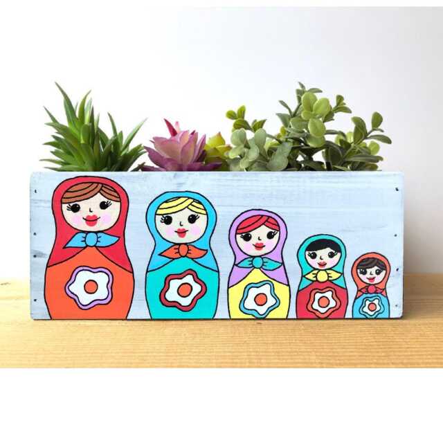 Russian Doll Succulent Planter, Matryoshka Decor, Nesting & Stacking Dolls, Whitewashed Wood Box - image 1