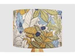 Handmade Lampshade Autumn Leaves Fabric Drum, Mustard Sage Green Woodland Acorn Light Shade For Table/Floor Lamp Or Ceiling Pendant