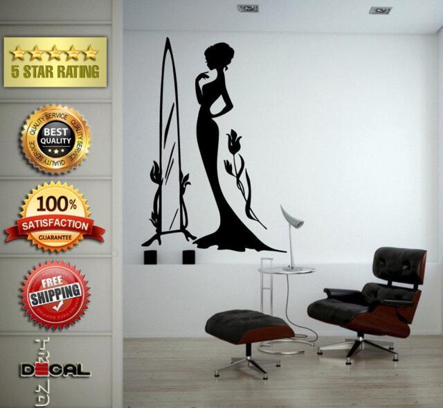 Flower Pattern Dress Girl Model Bride Beautiful Fashion Woman Pretty Design Wall Window Sticker Decal Vinyl Silhouette Decor L1873 - image 1