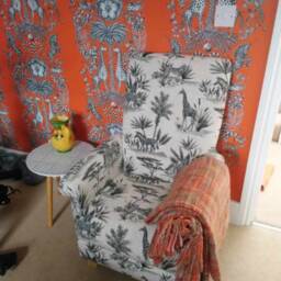 Safari Animals Fabric Adult Armchair Handmade Nursery Accent Chair Blue Beige - thumbnail 2