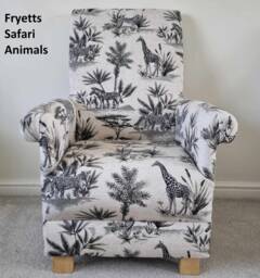 Safari Animals Fabric Adult Armchair Handmade Nursery Accent Chair Blue Beige