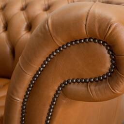 2 Seater Vintage Tan Brown Leather Chesterfield Sofa, British Handmade - thumbnail 3