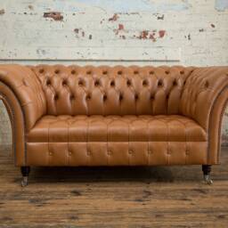 2 Seater Vintage Tan Brown Leather Chesterfield Sofa, British Handmade - thumbnail 2