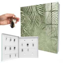 Tropical Pattern Wall Mounted Key Cabinet, Green Industrial Box, Abstract Flowers & Plants, For Lovers Of Nature Peace - thumbnail 2