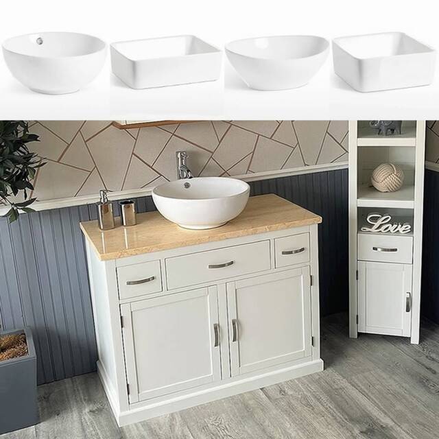 Bathroom Vanity Unit White Painted Cabinet Wash Stand Cream Marble Top & Ceramic Basin 1161Pcmcbc - image 1