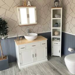 Bathroom Vanity Unit White Painted Cabinet Wash Stand Cream Marble Top & Ceramic Basin 1161Pcmcbc - thumbnail 2