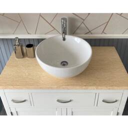 Bathroom Vanity Unit White Painted Cabinet Wash Stand Cream Marble Top & Ceramic Basin 1161Pcmcbc - thumbnail 3