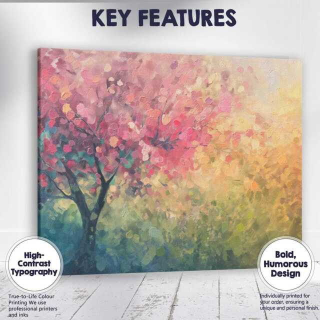 Soft Pink Blossom Tree Impressionist Spring Landscape Canvas Wall Art Print Decor Picture Ready To Hang - image 1