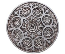 Circle Wall Sculpture With Floral Design, Hand Painted Tile, Rustic Ceramic Tiles, Art Decor, Suzani #1 30cm Aged Silver - thumbnail 1