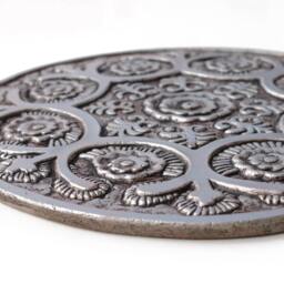 Circle Wall Sculpture With Floral Design, Hand Painted Tile, Rustic Ceramic Tiles, Art Decor, Suzani #1 30cm Aged Silver - thumbnail 3