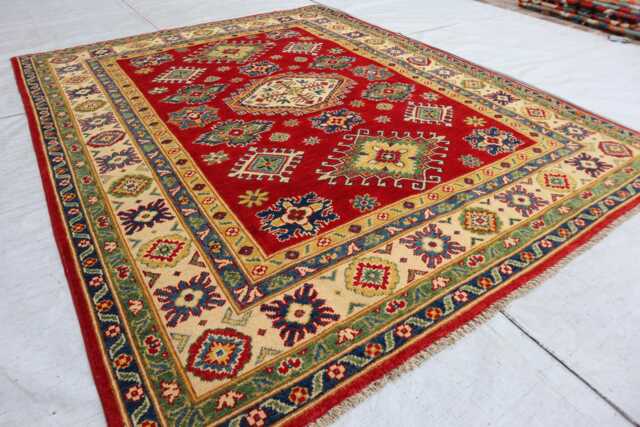 5'3x6'7 Ft Afghan New Luxury Reddish Area Rug, Kazak Hand Knotted Rug, Medallion Geometric Carpet - Rug For Livingroom - image 1
