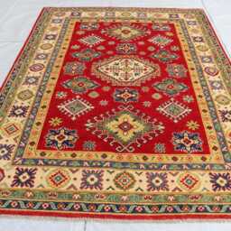 5'3x6'7 Ft Afghan New Luxury Reddish Area Rug, Kazak Hand Knotted Rug, Medallion Geometric Carpet - Rug For Livingroom - thumbnail 2