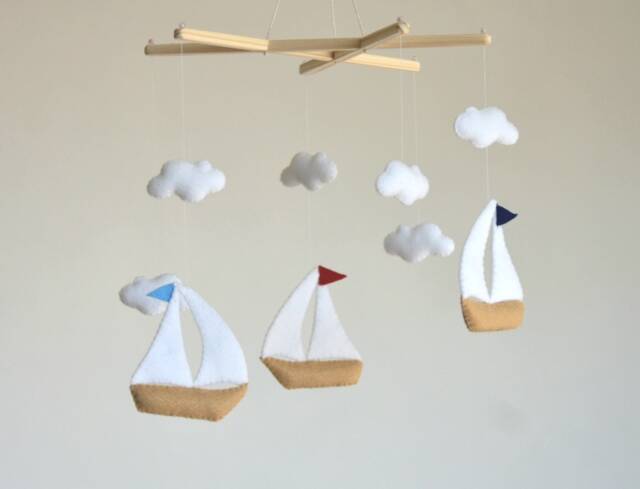 Sailing Boat Baby Mobile Nautical Nursery Decor, Handmade - image 1