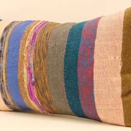 Vintage Turkish Kilim Lumbar Pillow Cover, Rustic Woven Wool 12x20 - thumbnail 3