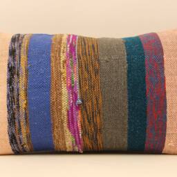 Vintage Turkish Kilim Lumbar Pillow Cover, Rustic Woven Wool 12x20 - thumbnail 2