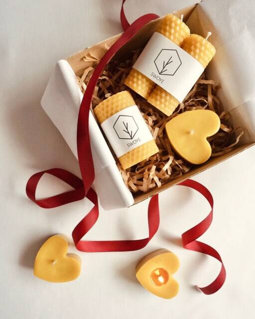Valentine's Day Beeswax Candles Gift Box - 100% Pure Handcrafted Natural Elegant Winter Love - image 1