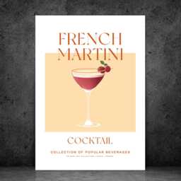 French Martini Cocktail - Peach Art Print Poster - Party Signature Drink Sign Wall Decor Minimalist Elegant Retro Gift A5 A4 A3 - thumbnail 2