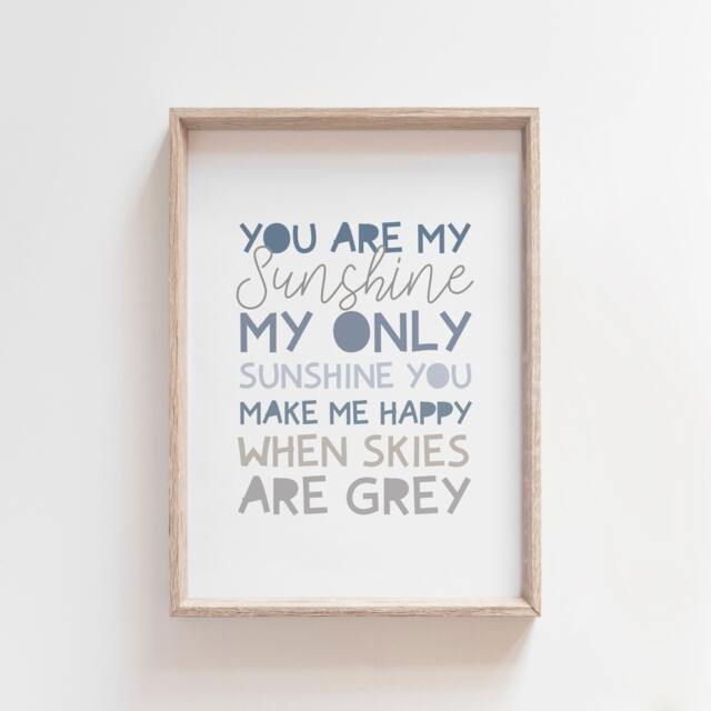 Boys Nursery Prints, Wall Art, You Are My Sunshine, Quotes, Bedroom Muted Blue - image 1