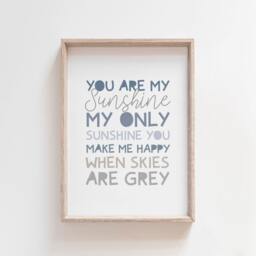 Boys Nursery Prints, Wall Art, You Are My Sunshine, Quotes, Bedroom Muted Blue - thumbnail 1
