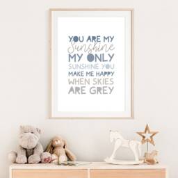 Boys Nursery Prints, Wall Art, You Are My Sunshine, Quotes, Bedroom Muted Blue - thumbnail 2