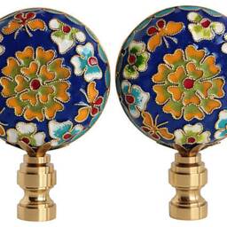 Chinese Champlev?? Cloisonn?? Lamp Finials On Shiny Brass Hardware - A Matching Pair in Blue - thumbnail 4