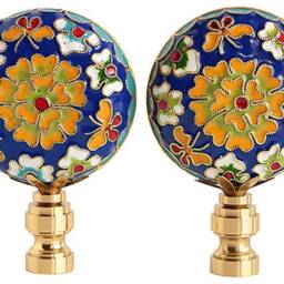 Chinese Champlev?? Cloisonn?? Lamp Finials On Shiny Brass Hardware - A Matching Pair in Blue - thumbnail 2