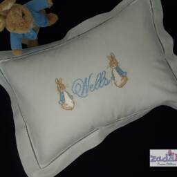 Exquisite Personalized Cotton Hemstitched Baby Pillow For Baby's Nursery-Monogram Pillow-Baby Shower Gift-Peter Rabbit Bedding - thumbnail 2