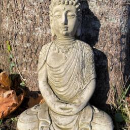 Grace Buddha Stone Statue - Oriental Monk Outdoor Garden Ornament Decoration - thumbnail 2