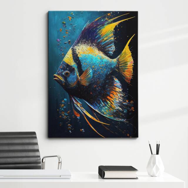 Betta Fighting Fish Swimming Painting Splatter Colorful Wall Art Framed Canvas Poster Print, Home/Office Room Decor Gifts - image 1