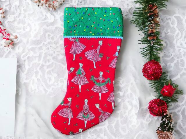 Retro 50's Vintage Look Fabric Christmas Stocking - image 1