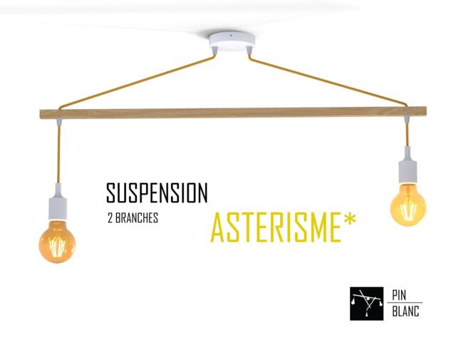 Pendant Light Asterism 2 Bulbs, White & Mustard Scandinavian Chandelier - image 1