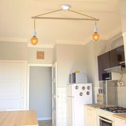 Pendant Light Asterism 2 Bulbs, White & Mustard Scandinavian Chandelier - thumbnail 3