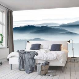 Serene Horizon Wall Mural, Sunbath Mountains Misty Forest Wallpaper, Scene D??cor, Nursery & Room Art - thumbnail 3