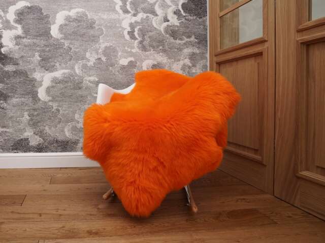 Sheepskin Orange Throw Genuine Leather Sheep Skin Decorative Rug Brown Comfy, Cozy, Hair Is Very Thick, Shiny - image 1