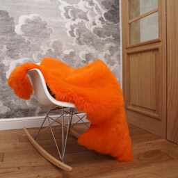 Sheepskin Orange Throw Genuine Leather Sheep Skin Decorative Rug Brown Comfy, Cozy, Hair Is Very Thick, Shiny - thumbnail 2