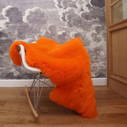Sheepskin Orange Throw Genuine Leather Sheep Skin Decorative Rug Brown Comfy, Cozy, Hair Is Very Thick, Shiny - thumbnail 3