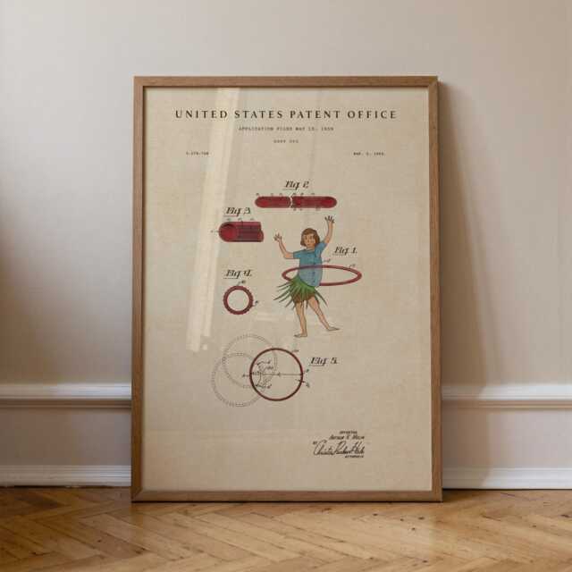 Hula Hoop Patent Print Hand-Painted Watercolor Wall Art - image 1