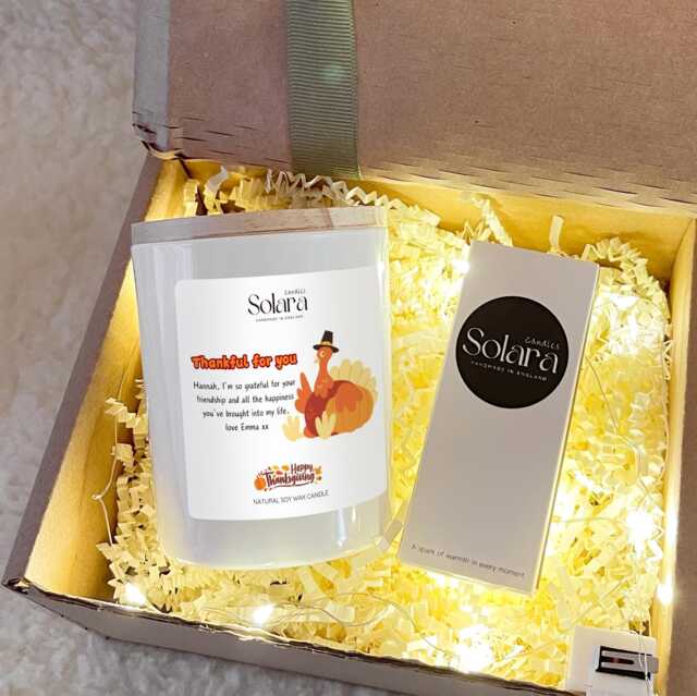 Personalised Thanksgiving Candle Gift Set With Matches Scented Soy Wax, Thank You Present For Sister Auntie Colleague Mum Dad - image 1
