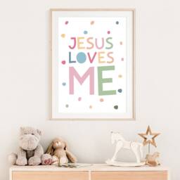 Jesus Loves Me Print, Christian Wall Art, Girls Nursery Bible Verse Bedroom Decor, Pastel Prints - thumbnail 3