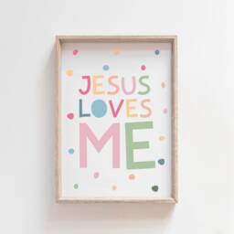 Jesus Loves Me Print, Christian Wall Art, Girls Nursery Bible Verse Bedroom Decor, Pastel Prints - thumbnail 2